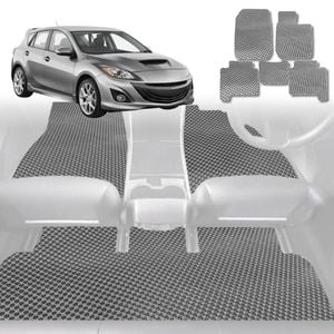6D Diamond Car Floor Mats for Mazda 3 2009-2013-Full Set-Grey-Outback GT