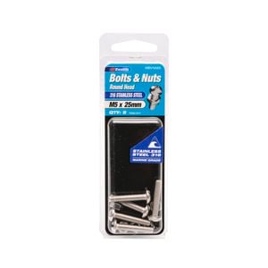 Zenith Bolt & Nut Round M 5x 25mm SS316 5pk