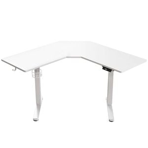 White Sit Stand Desk L Shaped Height Adjustable