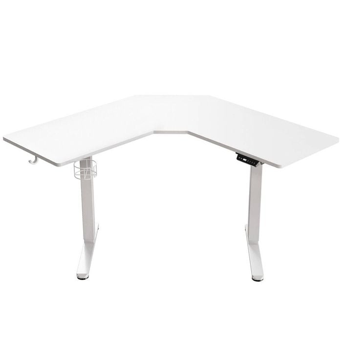 White Sit Stand Desk L Shaped Height Adjustable