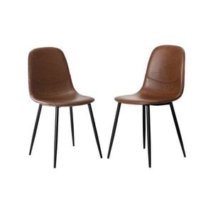 Oikiture 2PC Dining Chair PU leather Brown