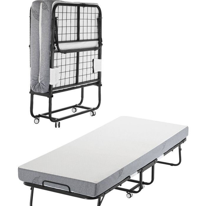 Vevor 79 Cm X 190 Cm Rollaway Bed White With 12.5 Cm Mattress Twin Size Sturdy Metal Frame