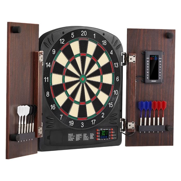 Vevor Dartboard And Cabinet Set Brown Complete With All Accessories Perfect For Cricket Games