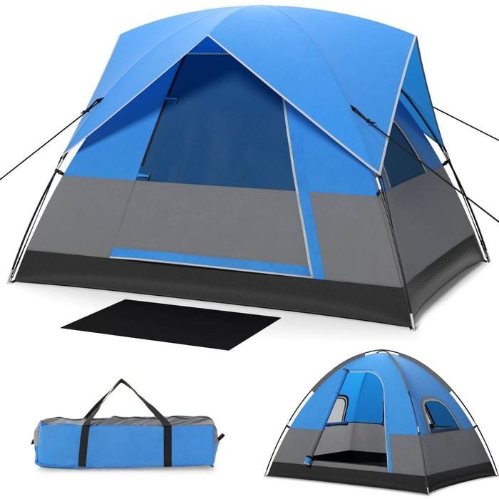 Costway 3-person Outdoor Tent Waterproof Double-layer Hiking Tent Blue