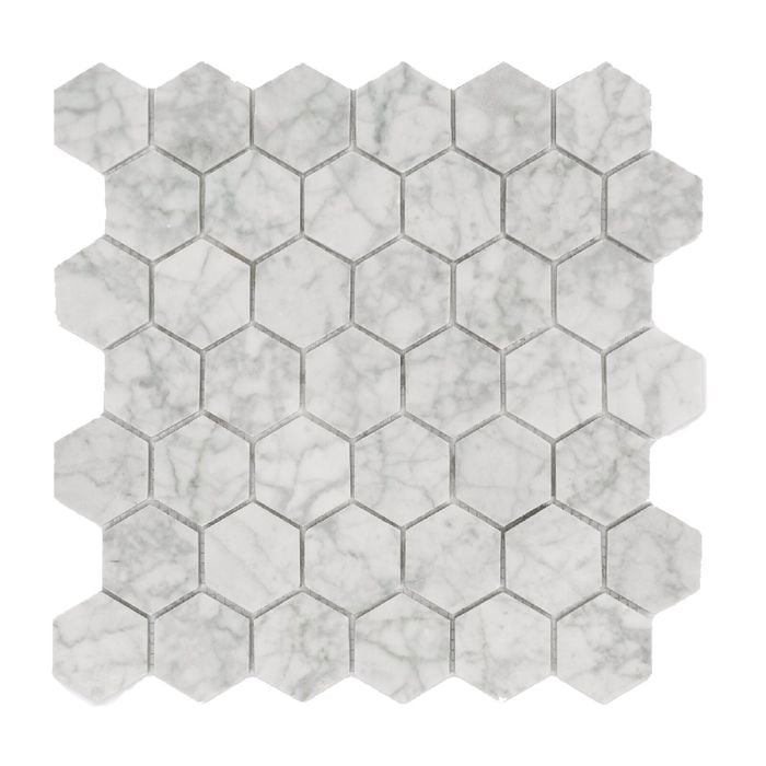 Decor8 Tiles 300 x 302 x 10mm White Marble Bianco Carrara Hexagon Mosaic Tile