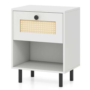 Costway Rattan Nightstand Boho Bedside Sofa Side Drawer Shelf Metal