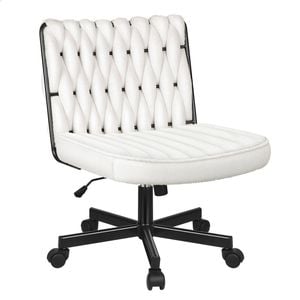 Alfordson Armless Office Desk Chair Mid Back Wide Seat W/ Wheels Boucle White