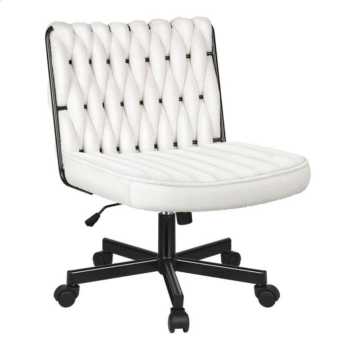 Alfordson Armless Office Desk Chair Mid Back Wide Seat W/ Wheels Boucle White