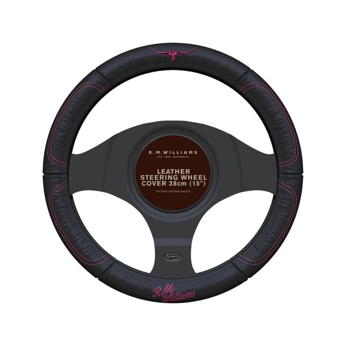R.m.williams Rmw 15'' Car Leather Steering Wheel Cover Pink 38cm