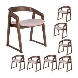 Mattia 8pc Set Dining Chair Mauve Pink Fabric Seat Walnut