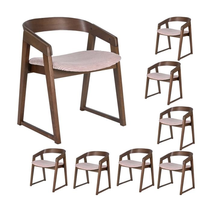 Mattia 8pc Set Dining Chair Mauve Pink Fabric Seat Walnut