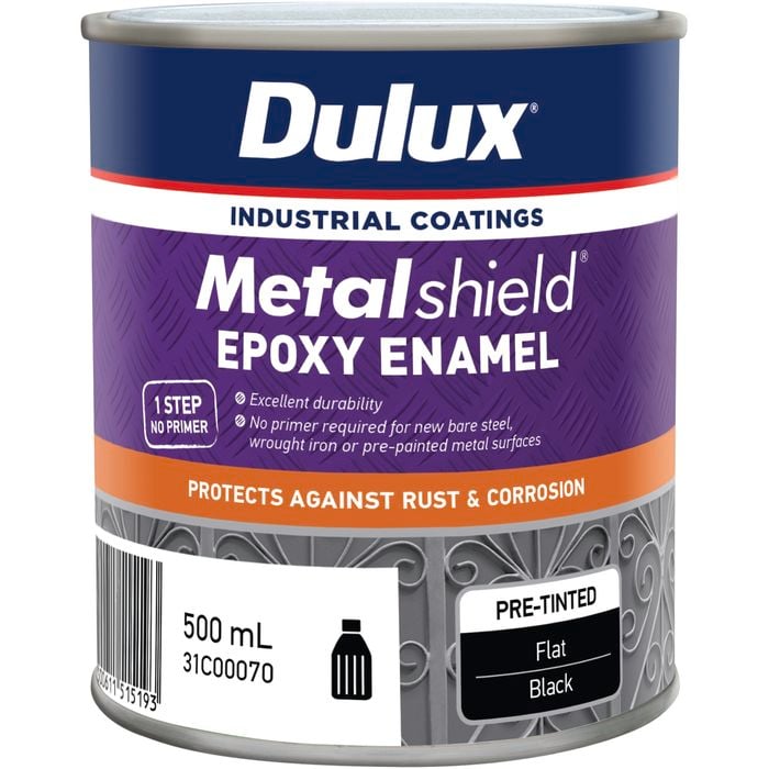 Dulux 500ML Metalshield Epoxy Enamel Flat Paint Black - .5L