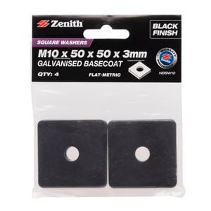 Zenith M10 x 50 x 50 x 3mm Black Square Washer - 4 Pack