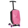 Ufurniture 2 in 1 Suitcase Scooter Foldable Ride-on Luggage with LED Wheels & Adjustable Height Handle Pink
