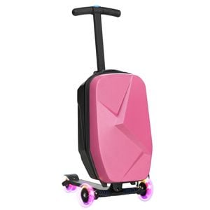 Ufurniture 2 in 1 Suitcase Scooter Foldable Ride-on Luggage with LED Wheels & Adjustable Height Handle Pink