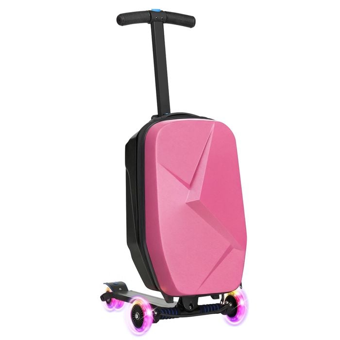 Ufurniture 2 in 1 Suitcase Scooter Foldable Ride-on Luggage with LED Wheels & Adjustable Height Handle Pink