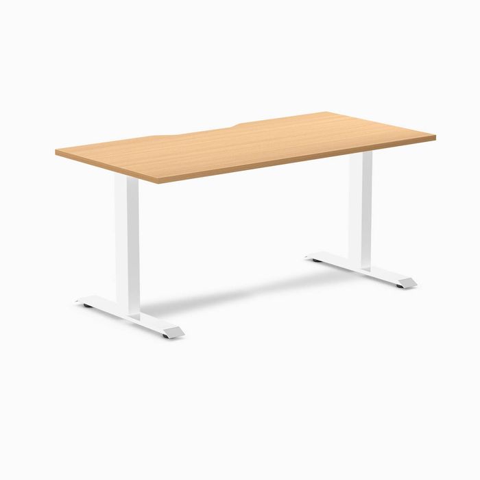 Desky Fixed Height Scalloped Melamine Office Desk White Frame 150cm