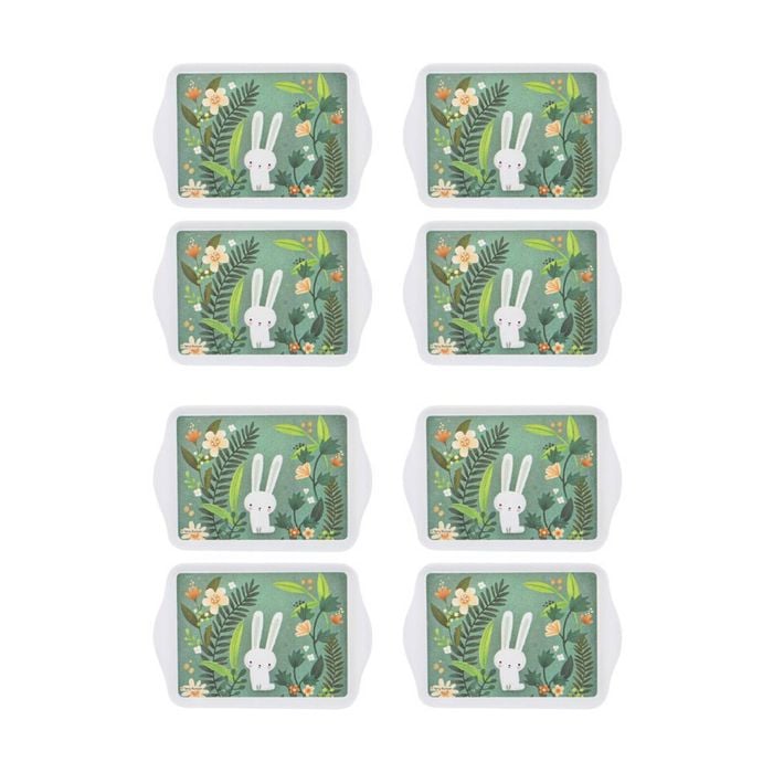 4x 2pc Ashdene Playful Bunnies Green Garden Scatter Tray Serveware Set