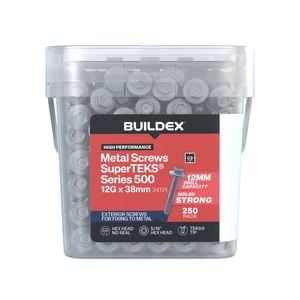 Buildex 12G x 38mm Class 3 Galvanised SuperTEKS Series Screws - 250 Pack