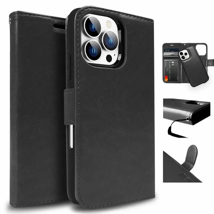 Tough On for Apple iPhone 16 Pro Max Case Magnetic Detachable Leather Black
