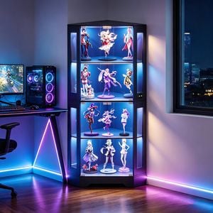 Advwin 4-Tier Corner Display Cabinet LED Glass Showcase Display Case Black
