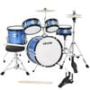 VEVOR 355.6mm 5-Piece Junior Drum Sets Blue with Adjustable Throne for Beginner