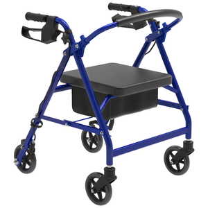 Advwin 4 Wheels Rollator Walker Foldable Mobility Aid with Dual Brake System, Blue