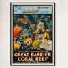 Galrie Vintage Great Barrier Reef Travel Poster by Roger Broders Queensland Australia Art, Black Frame,A0 84 x 119cm (33x47inch)