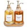 Coffee Syrup Dispenser for Coffee Bar w Bamboo Tray and Glass Pump Bottles, 16.9 oz/500 ml, Set of 2 Golden Labels