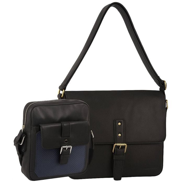 Pierre Cardin Leather Business  in Black & Organizer Cross Body in Black/Navy