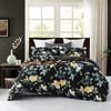 CottonMore 100% Slub Cotton Flower Printed Quilt Doona Duvet Cover Set Black - Queen