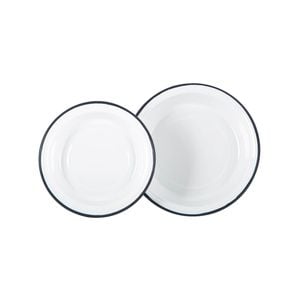 Argon Tableware White Enamel Deep Bowls Set - 2 Sizes - Navy - 2pc