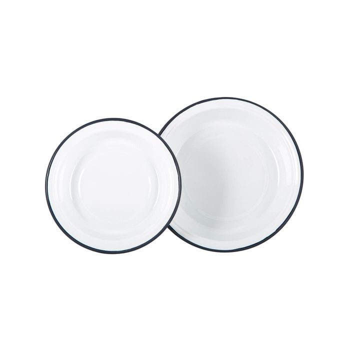 Argon Tableware White Enamel Deep Bowls Set - 2 Sizes - Navy - 2pc