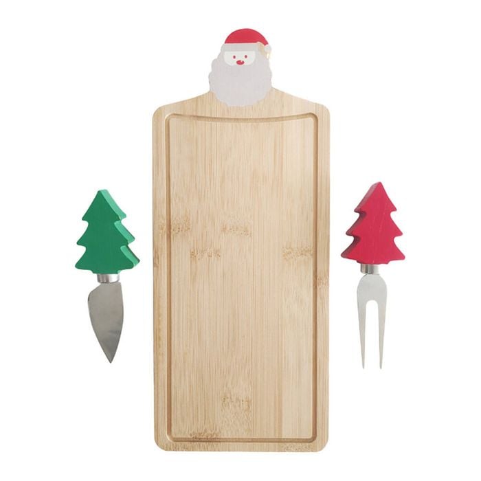 Gibson Gifts Christmas Themed Bamboo Board w/ Two Cheese Knives 35x120x285mm