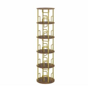 Advwin 5 Tier Rotating Bookshelf Round Corner Standing Display Shelf Organizer Gold