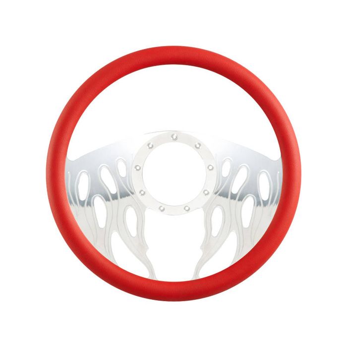 Cal Custom 14" Fire Billet Aluminium Steering Wheel, Red Leather Half-Wrap