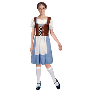 Wos Adult Oktoberfest Beer Girl Costume Halloween Bavarian Wench in Blue/Brown M/L 165-175cm Height