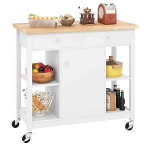 Costway Kitchen Island on Wheels Cabinet Dining Cart Table White