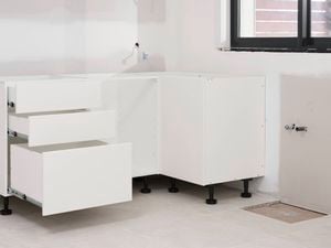 Drawer Cabinet with three open drawers and adjustable feets