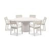 Curl Outdoor 1.5m Round Ceramic/aluminium Dining Table Light Dune With 6 Santorini Chairs & Sandstone Cushions