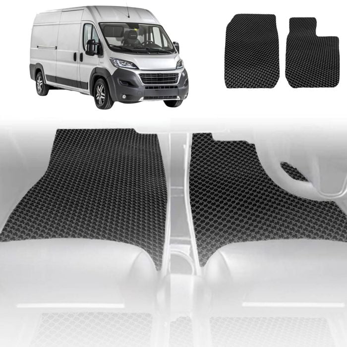 6D Diamond Car Floor Mats for FIAT Ducato 2006-Current-Front Set-Black-Outback GT
