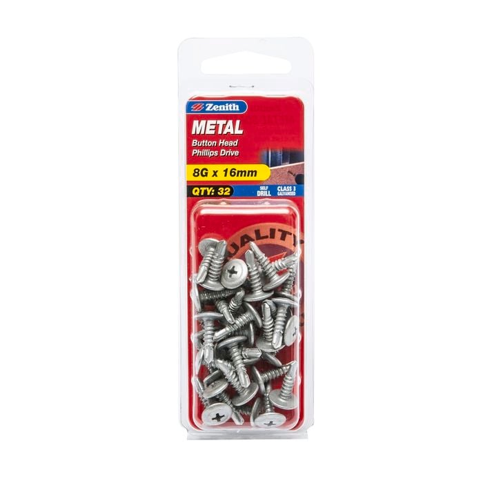 Zenith 8G x 16mm Galv Button Head Metal Screws