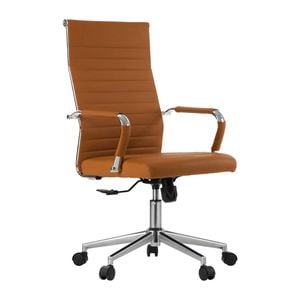 Oikiture Office Chair Swivel Desk Chair Leather Brown