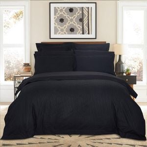 Fabric Fantastic 1000tc Ultra Soft Striped King Size Black Quilt/doona/duvet Cover Set