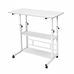 Rolling Desk Bed Sofa Side Table Height Adjustable with 3 Layer Storage