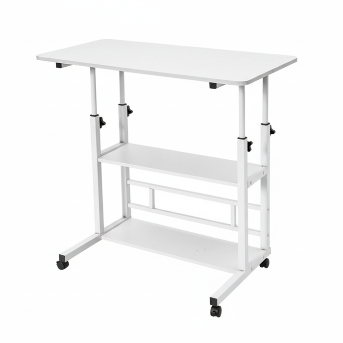 Rolling Desk Bed Sofa Side Table Height Adjustable with 3 Layer Storage