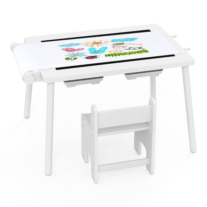 Costway Kids Activity Table & Chair Sand/water Sensory Set White
