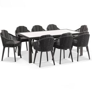 Alpine 8 Seater Rope and Aluminium Dining Table Chairs Setting Slate Grey