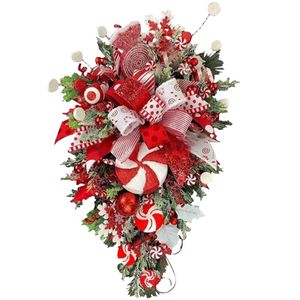 Christmas Candy Cane Swag Door Hanging Wreath {Red}