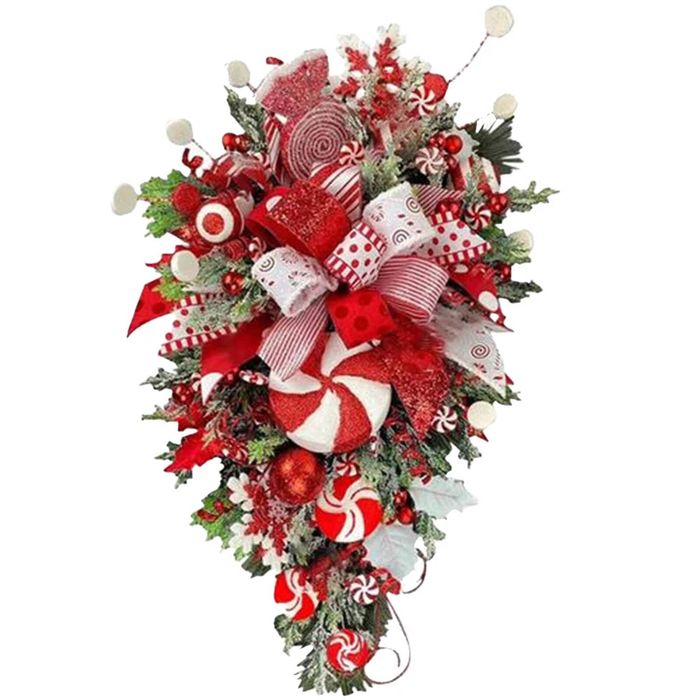 Christmas Candy Cane Swag Door Hanging Wreath {Red}